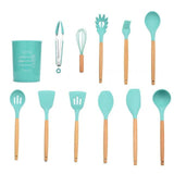 Kit Gastronômico Premium - Utensílios de Cozinha, Silicone e Madeira Ecológica