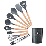 Kit Gastronômico Premium - Utensílios de Cozinha, Silicone e Madeira Ecológica