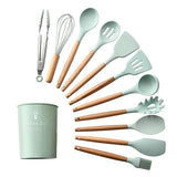 Kit Gastronômico Premium - Utensílios de Cozinha, Silicone e Madeira Ecológica