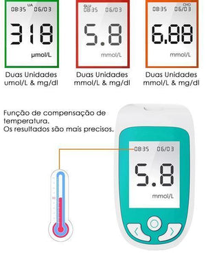 Medidor de Glicose 3 em 1 (Glicose, Colesterol e Ácido Úrico)